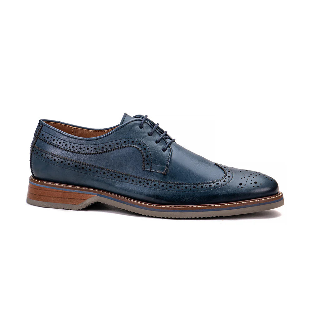Classic blue leather wingtip derby shoes