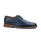 Classic blue leather wingtip derby shoes