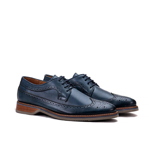 Classic blue leather wingtip derby shoes