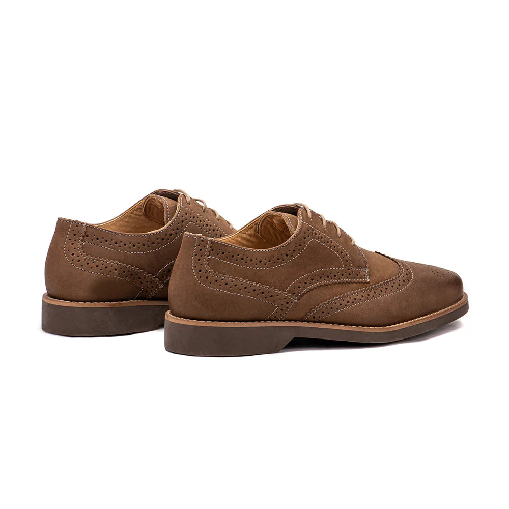 Earthy brown leather wingtip derby shoes