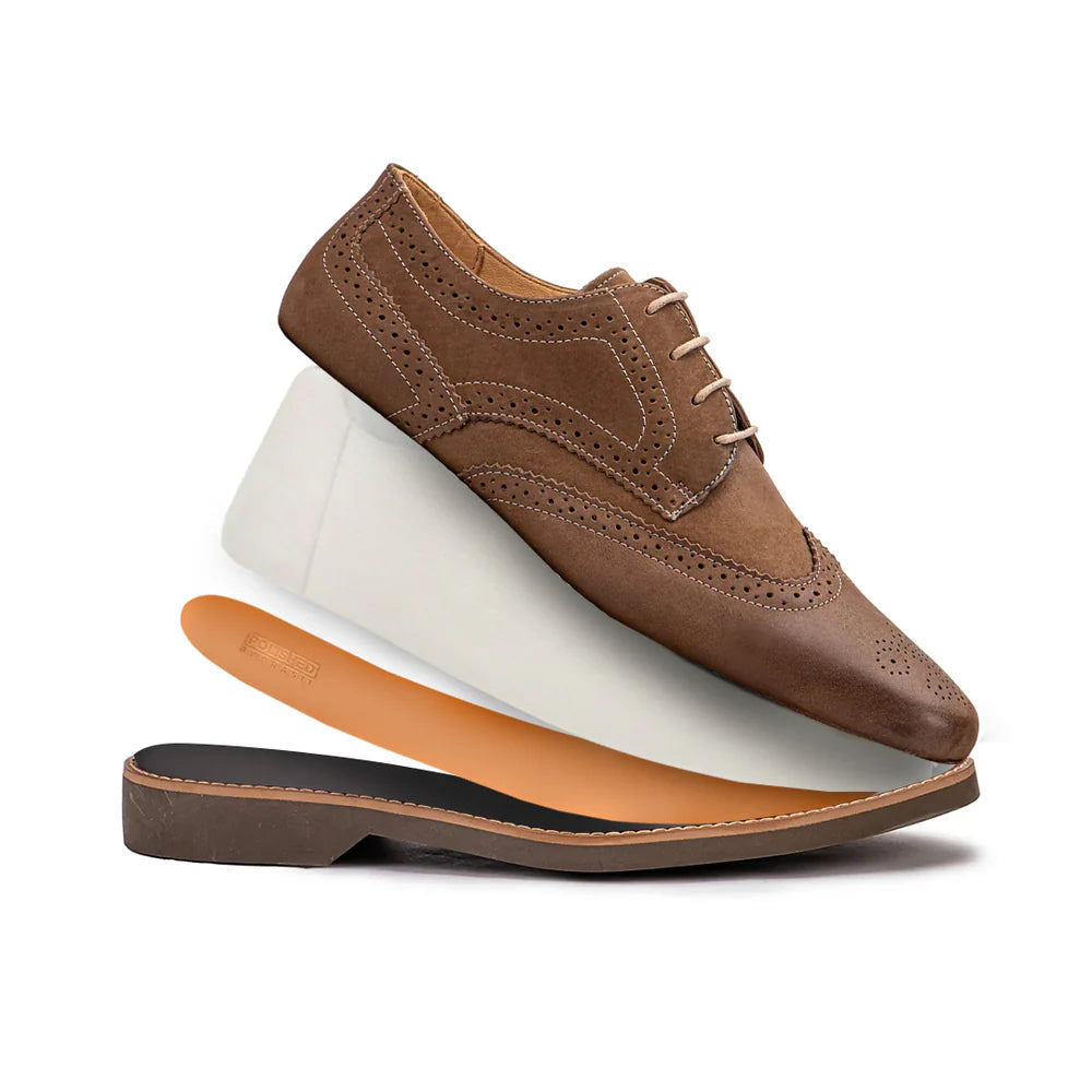 Earthy brown leather wingtip derby shoes