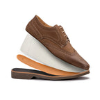 Earthy brown leather wingtip derby shoes