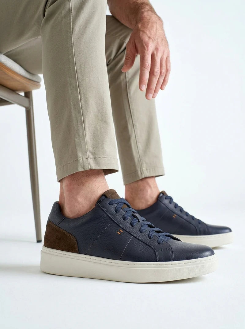 Indigo and chocolate leather sneakers