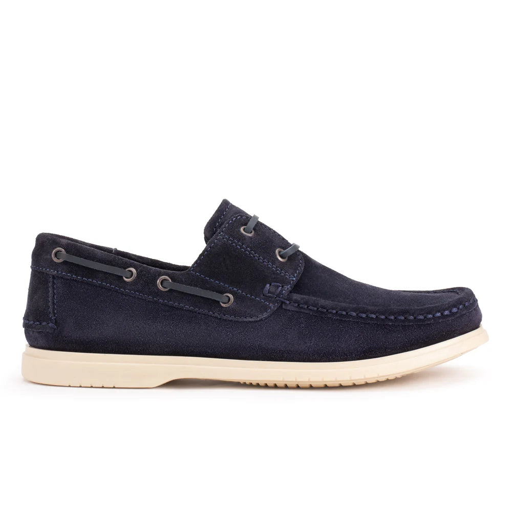 Navy blue suede boat shoes