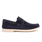 Navy blue suede boat shoes