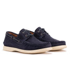 Navy blue suede boat shoes