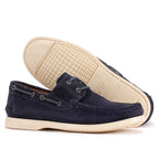 Navy blue suede boat shoes