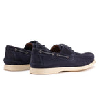 Navy blue suede boat shoes