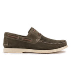 Olive green suede boat shoes
