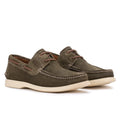 Olive green suede boat shoes