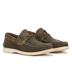 Olive green suede boat shoes