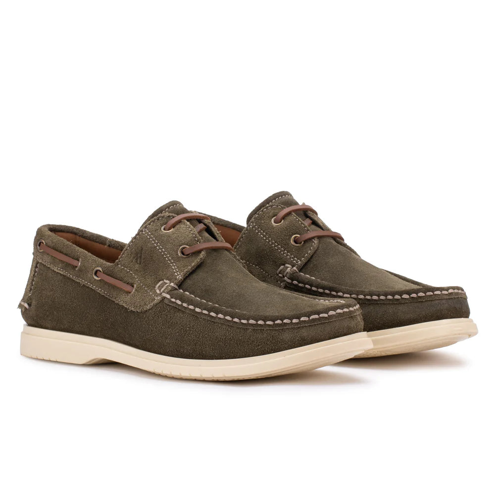 Olive green suede boat shoes