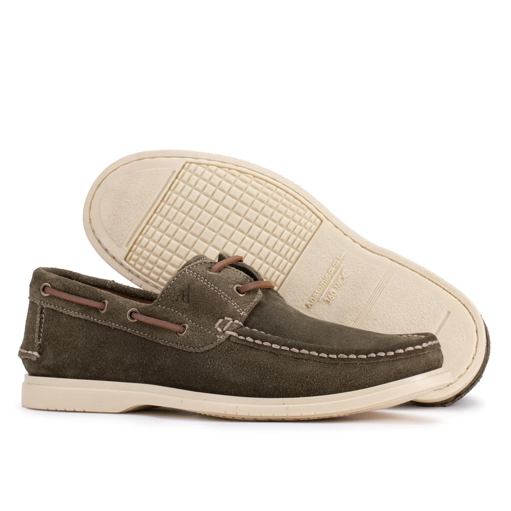 Olive green suede boat shoes