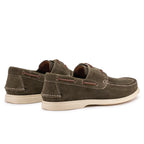 Olive green suede boat shoes