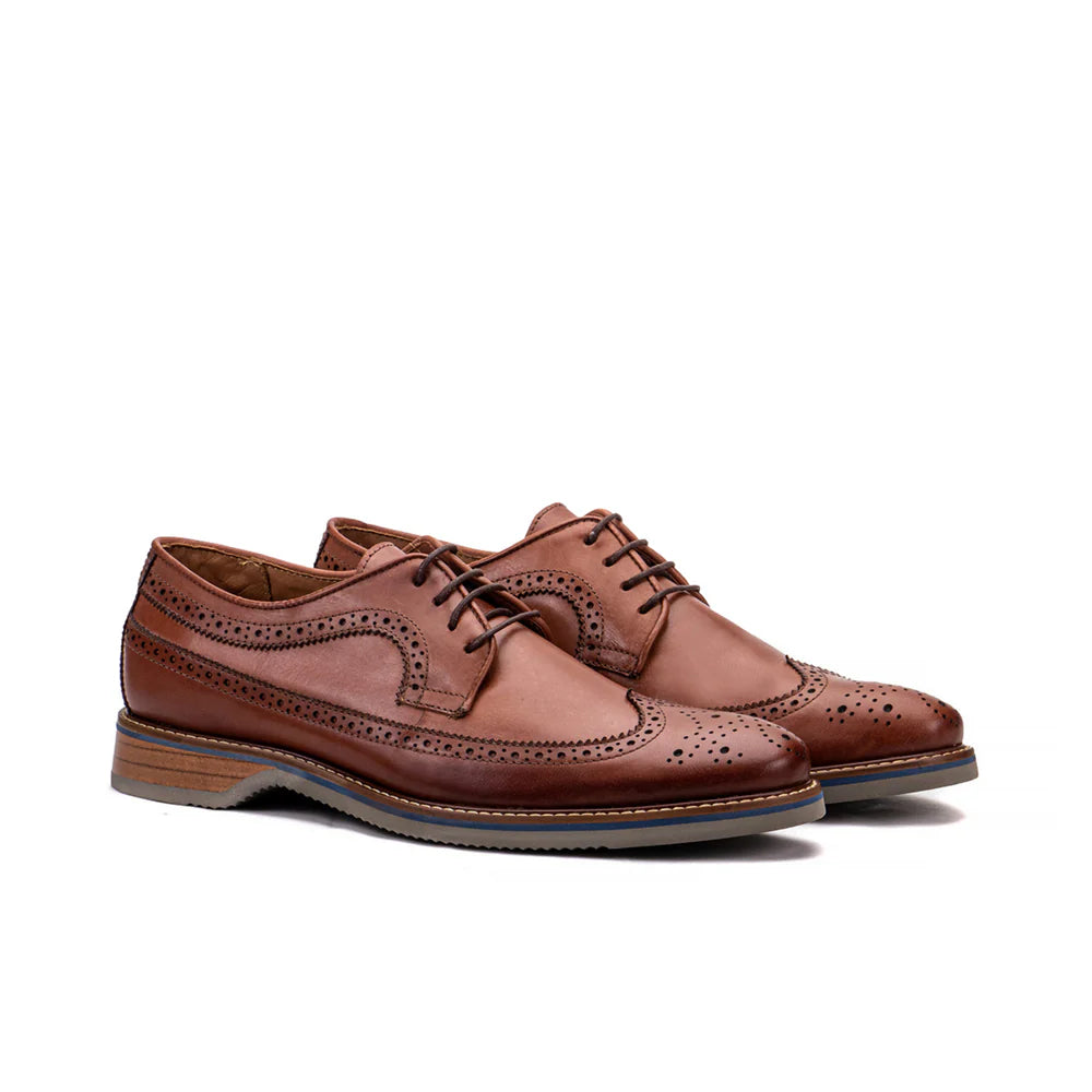 Terracotta leather wingtip derby shoes